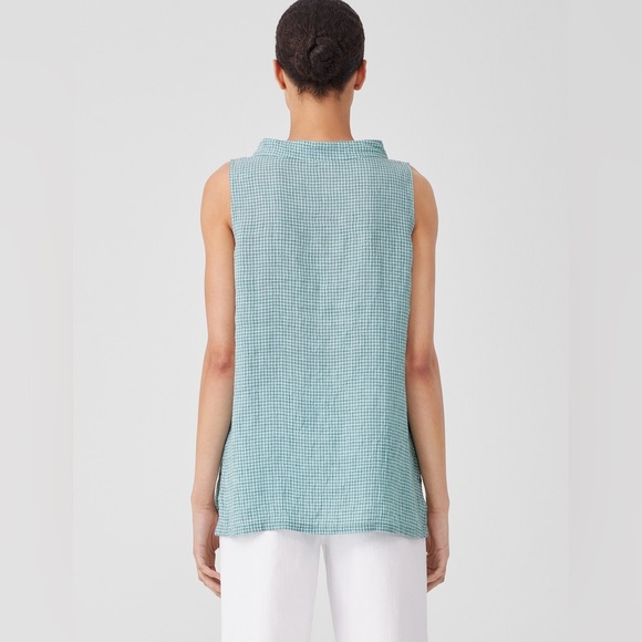NWT Eileen Fisher Puckered Organic Linen Mock Neck Top - Picture 3 of 5